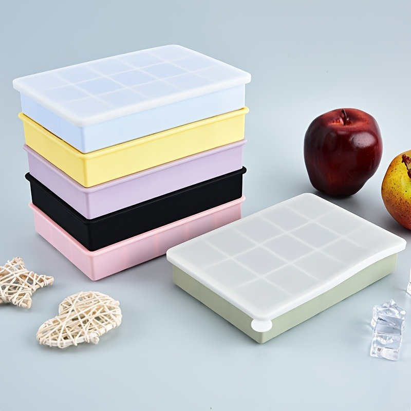 Baby Food Jelly - ถาดทำน้ำแข็งซิลิโคน 15 ช่องพร้อมฝาปิด, แม่พิมพ์น้ำแข็งเกรดอาหาร, กล่องทำน้ำแข็งสำหรับใช้ในบ้าน, แม่พิมพ์ทำไอศกรีมเจลลี่สำหรับเด็ก