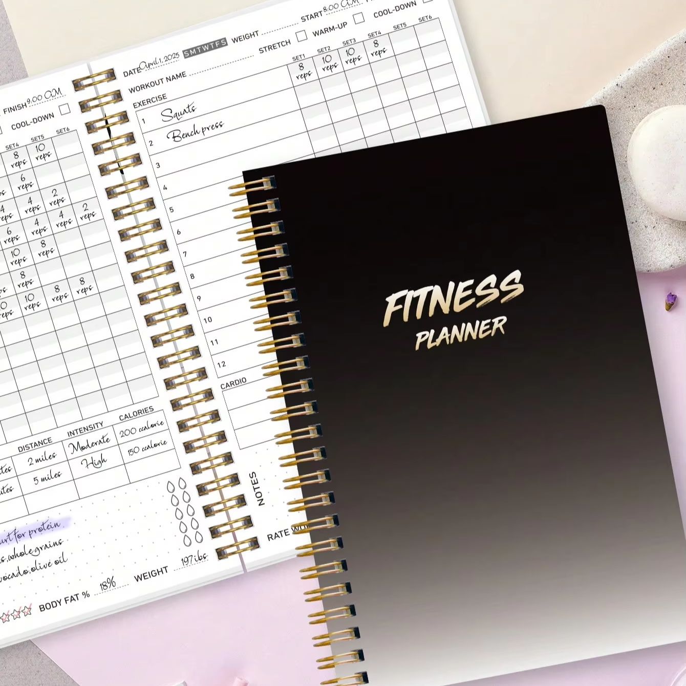 Baby Food List - สมุดบันทึกการออกกำลังกาย Fitness Planner, สมุดบันทึกการออกกำลังกายแบบ A5 สำหรับติดตามการออกกำลังกาย