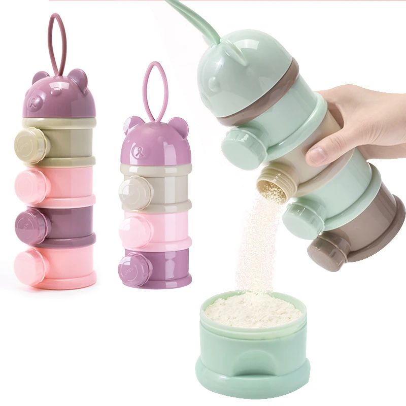Baby Food Zone - กล่องเก็บอาหารเด็กแบบพกพา 3/4 ชั้น กล่องจ่ายอาหารหลายช่อง กล่องนมผงลายการ์ตูนสำหรับเด็กทารก กล่องใส่ขนมสำหรับเด็กวัยหัดเดิน