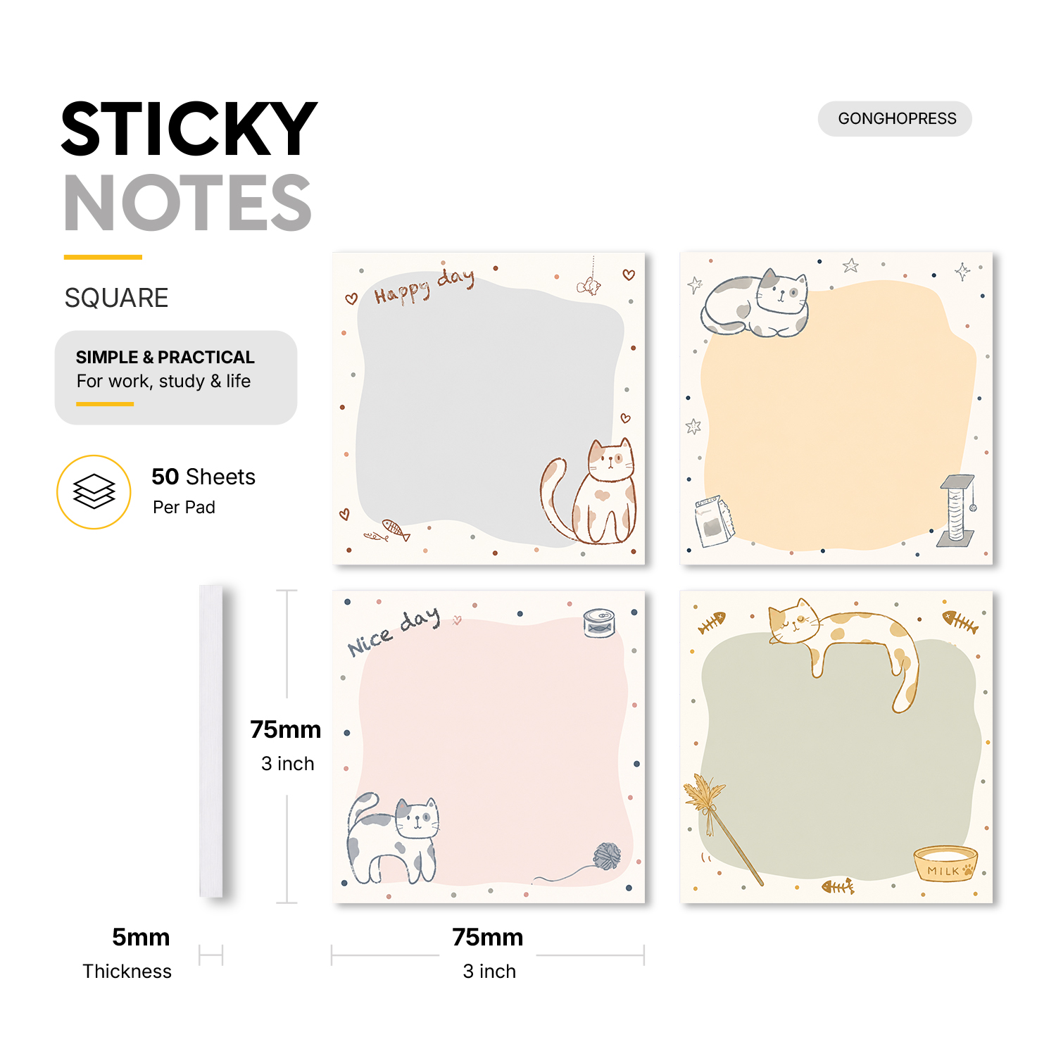 กระดาษโน้ตรูปแมว 4 ชิ้น ขนาด 3 - Baby Food List บทวิจารณ์และราคา